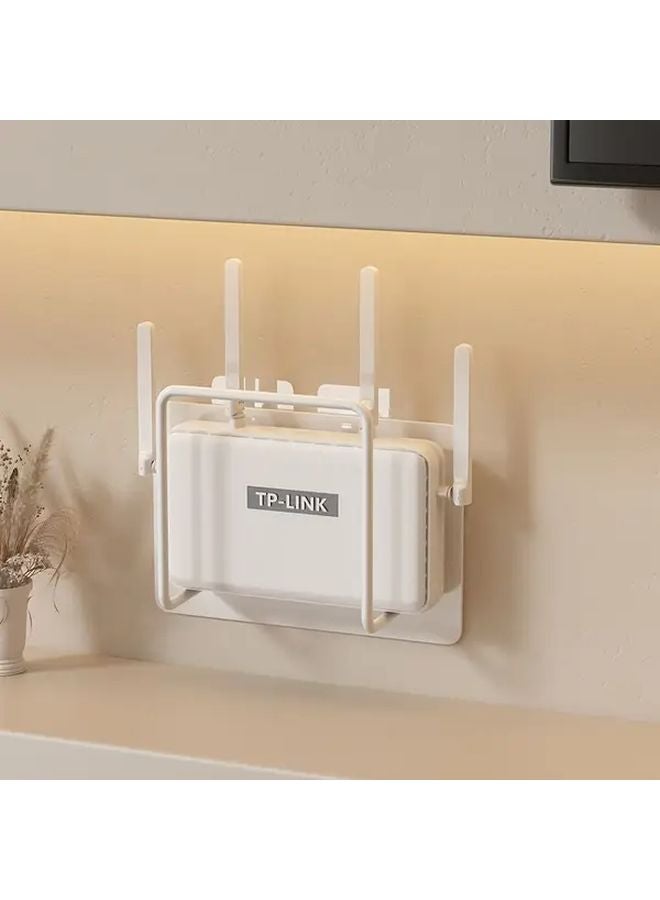 White Metal Wall Mounted Shelf No Drill Installation Modern Storage Rack - Image 4