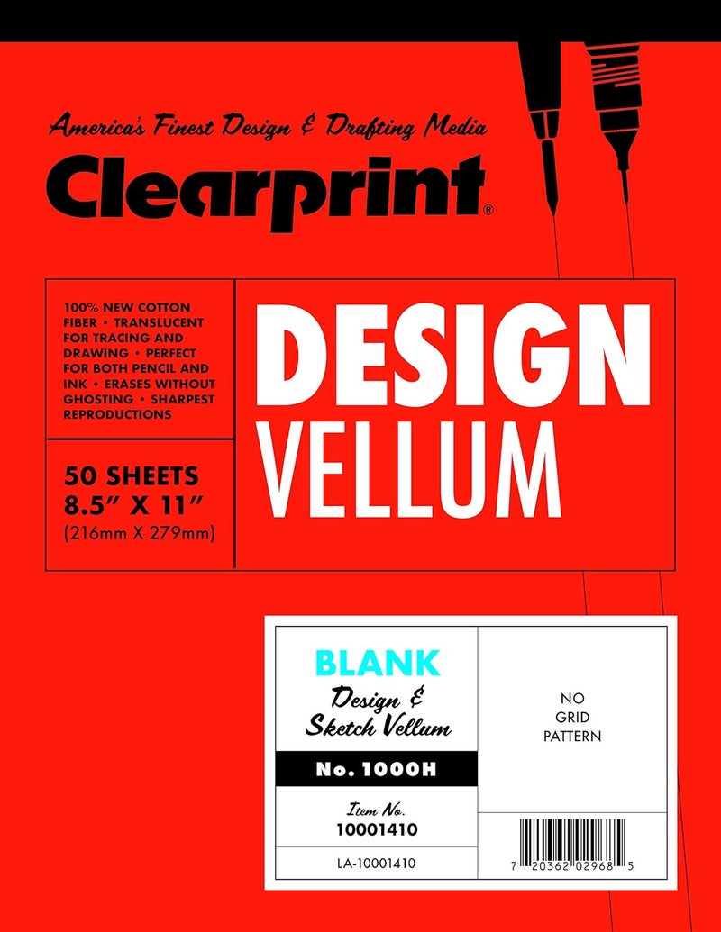 8-1/2" x 11" 1000H Design Vellum Pad, 16 lb., 100% Cotton, 50 Sheets, 1 Each