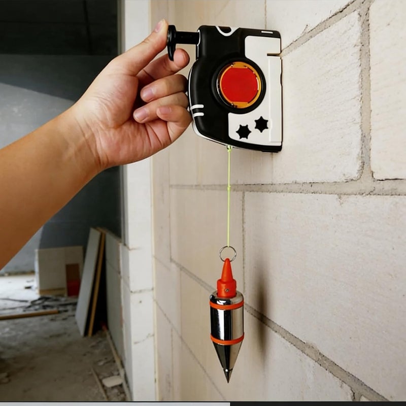 Plumb Bob With Strong Attachment, Retractable Reel, 10.7 Oz With 14.8 Ft String, Black And White, For Vertical Alignment, Construction - Image 3