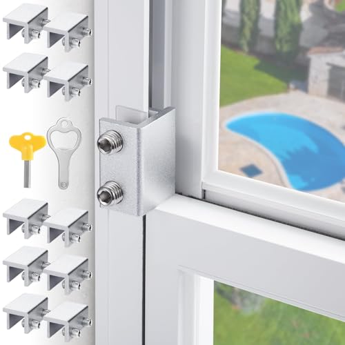 CRODOER Sliding Window Locksfor Horizontal Sliding WindowsWindow Security Lock with KeyAdjustable Aluminum Easv to Install Window StopperWindow Locks for Up and Down Windows 10 Sets Silver - Image 1