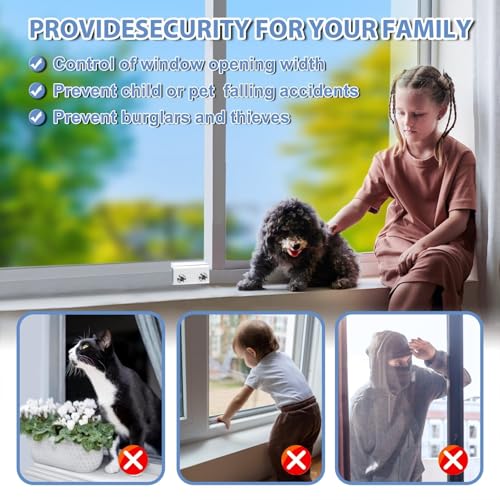 CRODOER Sliding Window Locksfor Horizontal Sliding WindowsWindow Security Lock with KeyAdjustable Aluminum Easv to Install Window StopperWindow Locks for Up and Down Windows 10 Sets Silver - Image 3