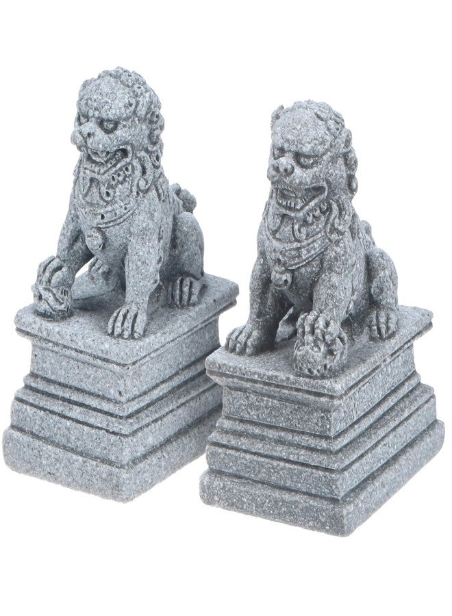 M METERXITY 1 Pair Fu Dogs Statues, 1.8" H Stone Guard Lion Statues Guard Against Evil Energy Chinese Feng Shui Decor for Living Rooms/Desks/Bedrooms/Miniature Landscapes [Marble] - Image 1