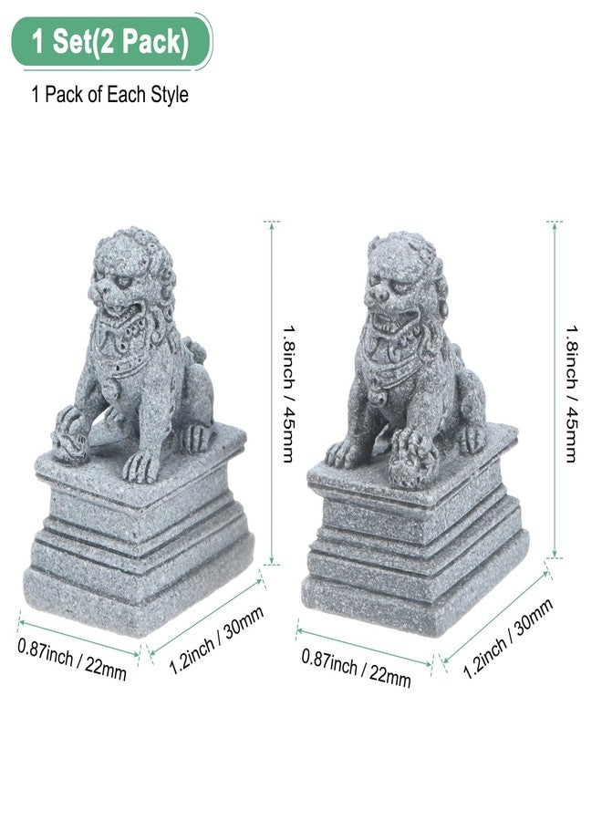 M METERXITY 1 Pair Fu Dogs Statues, 1.8" H Stone Guard Lion Statues Guard Against Evil Energy Chinese Feng Shui Decor for Living Rooms/Desks/Bedrooms/Miniature Landscapes [Marble] - Image 3