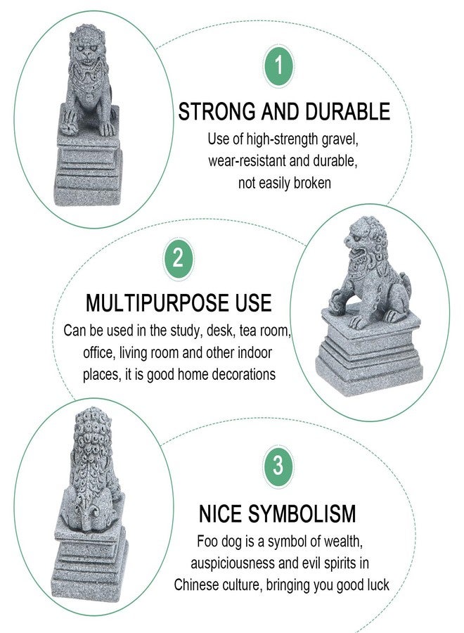 M METERXITY 1 Pair Fu Dogs Statues, 1.8" H Stone Guard Lion Statues Guard Against Evil Energy Chinese Feng Shui Decor for Living Rooms/Desks/Bedrooms/Miniature Landscapes [Marble] - Image 2