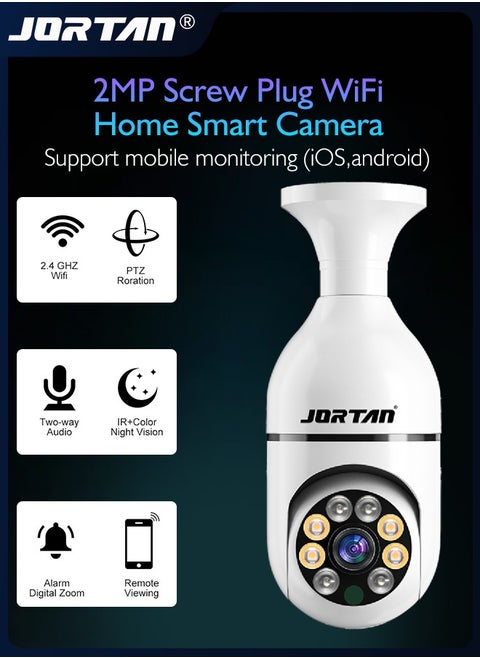 2MP Screw Plug WiFi Home Smart Camera in Bulb Shape with Dual Light Source Indoor Security Surveillance with Alarm Sending & Night Vision & Monitor with iOS, Android App & Lightning Protection