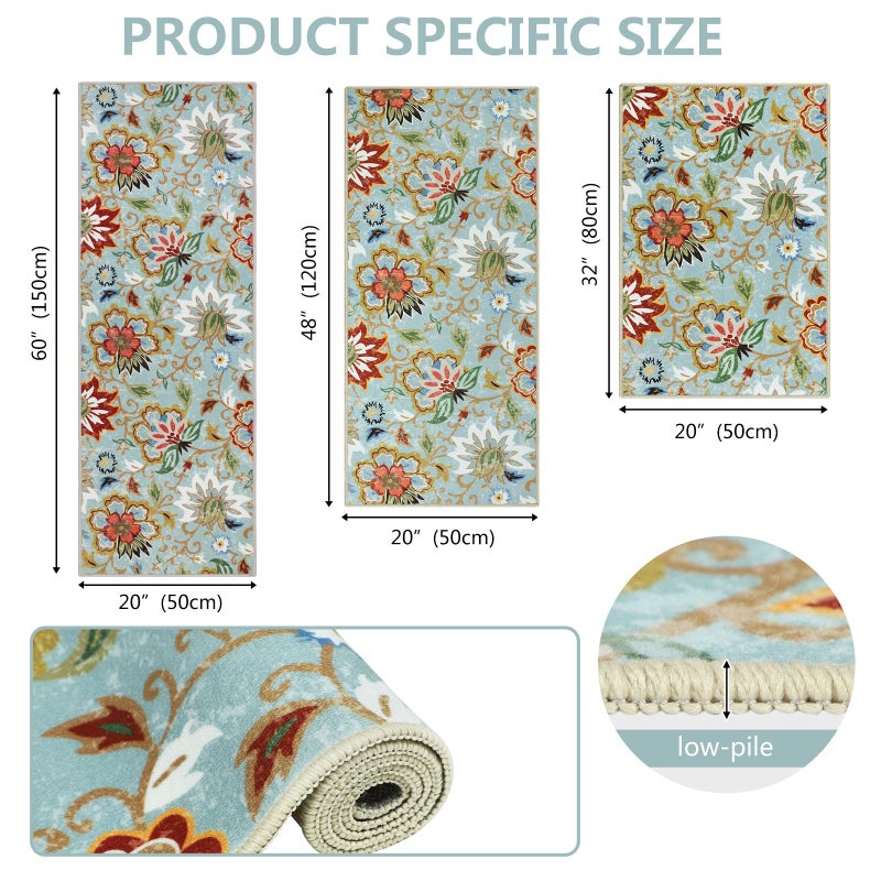 Homcomoda Kitchen Rugs Sets 3 Piece with Runner Non Slip Kitchen Mats for Floor Set of 3 Boho Kitchen Rugs Sets Washable Carpet Runner Rug for Kitchen Laundry Hallway - Image 1
