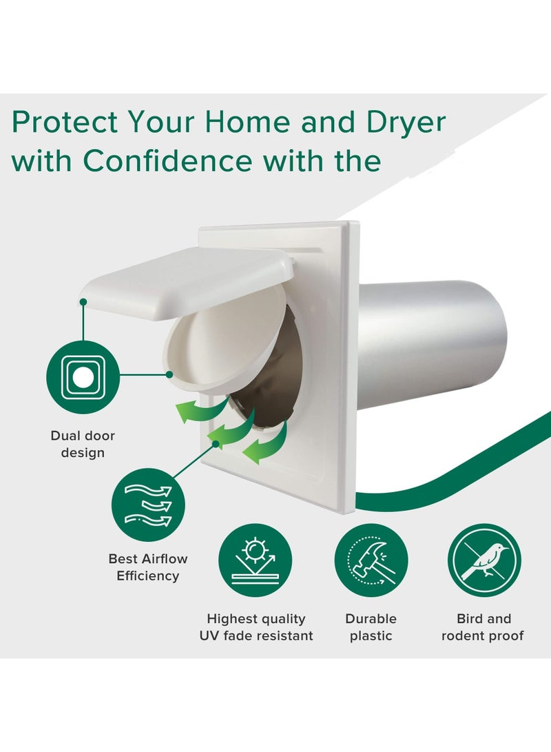 SYOSI 4" Dryer Vent Cover, The Only Dryer Vent With A Dual Door Damper To Seal Your Home, No Lint Collecting Screen, Easy Installation (White) - Image 2