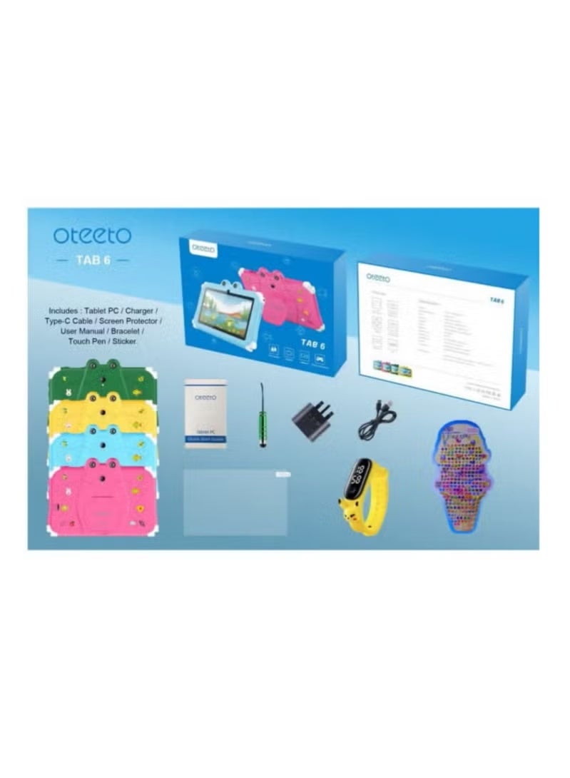 Oteeto Tab 6 Kids Tablet – 7-Inch Pink Android Tablet | 4GB RAM + 128GB Storage | WiFi Connectivity | Kid-Friendly Educational Apps | Durable Protective Case | Parental Controls | Long Battery Life | Lightweight & Portable | International Version - Image 3
