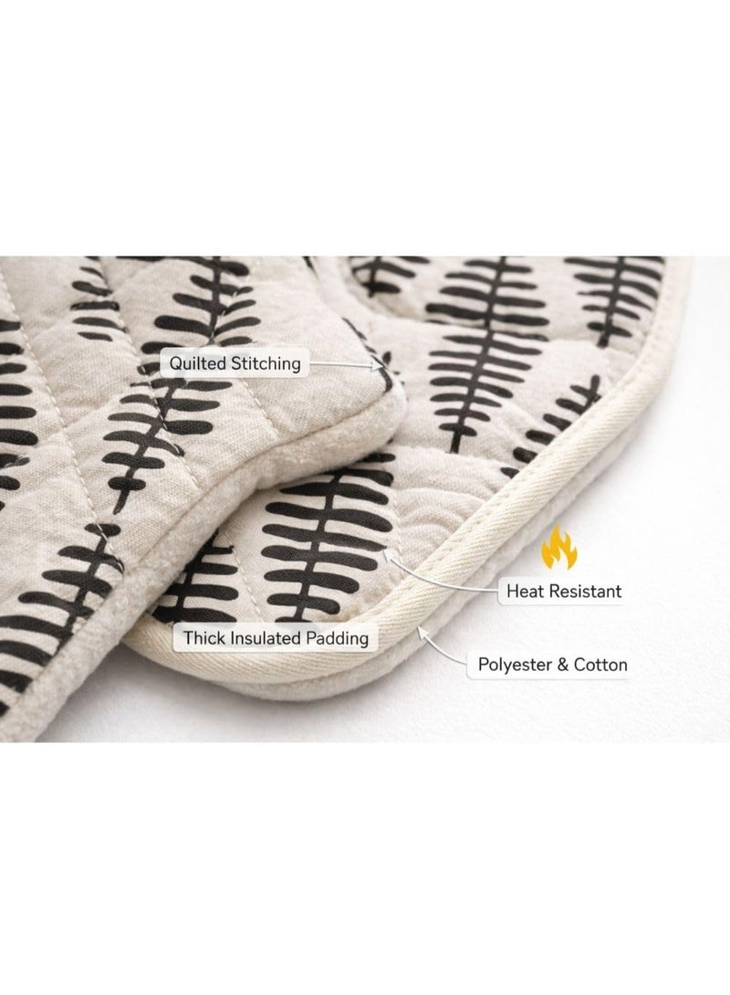 Heat Resistant Oven Mitt And Pot Holder Set 2 Pieces Cotton And Polyester Insulated Kitchen Oven Gloves With Quilted Padding 25 x 15 cm Mitt 17 x 17 cm Pot Holder (Black and White) - Image 4