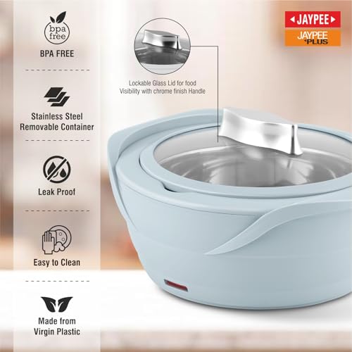 Jaypee Plus Power Serve Inner Stainless Steel Electric Casserole with Glass Lid, 1500 ml, Removable Steel Bowl for Easy Cleaning |Food Grade Serving Set |Ideal for Serving Warm Dish, Light Grey - Image 5