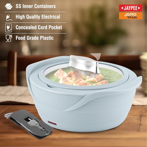 Jaypee Plus Power Serve Inner Stainless Steel Electric Casserole with Glass Lid, 1500 ml, Removable Steel Bowl for Easy Cleaning |Food Grade Serving Set |Ideal for Serving Warm Dish, Light Grey - Image 3