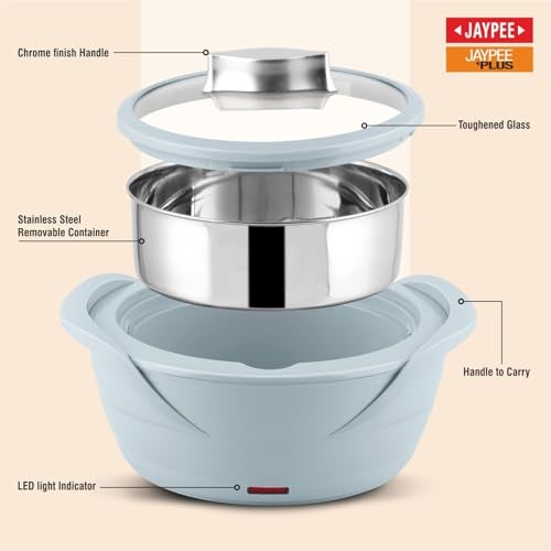Jaypee Plus Power Serve Inner Stainless Steel Electric Casserole with Glass Lid, 1500 ml, Removable Steel Bowl for Easy Cleaning |Food Grade Serving Set |Ideal for Serving Warm Dish, Light Grey - Image 4