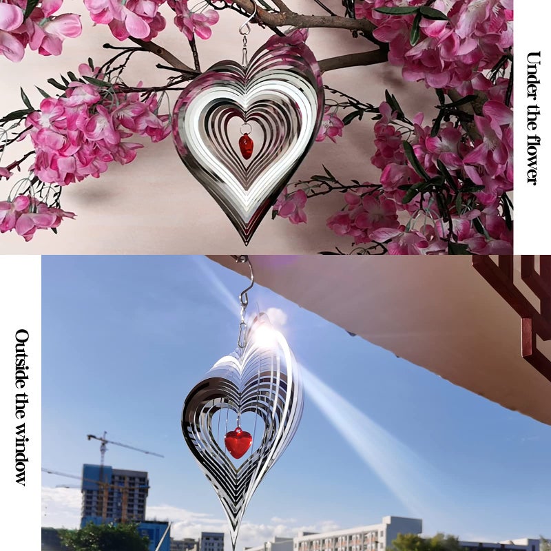 DJUAN Wind Spinner Outdoor Metal Decorations,3D Red Heart Wind Spinners for Yard and Garden, Mirror Stainless Steel Wind Sculptur Spinner Indoor Outdoor Garden Decoration Crafts Ornaments Worth Gift - Image 2