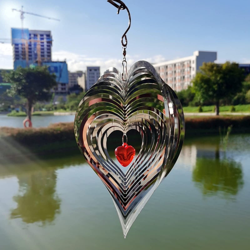 DJUAN Wind Spinner Outdoor Metal Decorations,3D Red Heart Wind Spinners for Yard and Garden, Mirror Stainless Steel Wind Sculptur Spinner Indoor Outdoor Garden Decoration Crafts Ornaments Worth Gift - Image 3