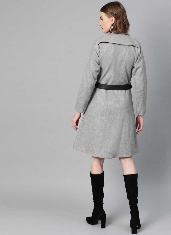 Athena Grey Melange Solid Trench Coat for Women - Image 5