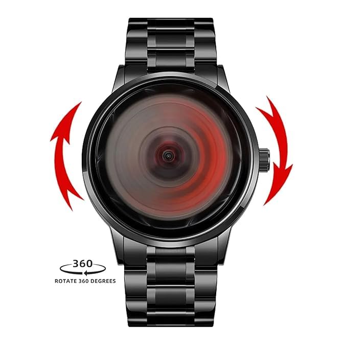 Acnos Stylish Automatic Spinner Watch – Red Dial Unisex Stainless Steel Timepiece - Image 5