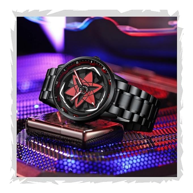 Acnos Stylish Automatic Spinner Watch – Red Dial Unisex Stainless Steel Timepiece - Image 1