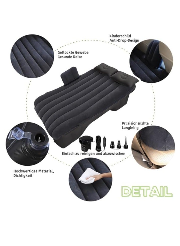Car Inflatable Mattress，Air Mattress，Car Inflatable Bed，Travel Inflatable Back Seat Air Bed Cushion with 2 Pillows and Air Pump for Car Camping（Black） - Image 2