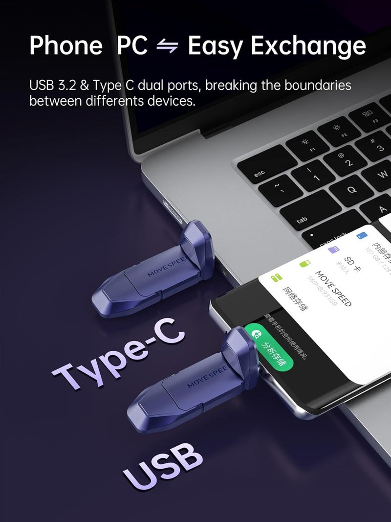 MOVESPEED 2TB Solid State Flash Drive, 1000MB/s Read Write Speed, USB 3.2 Gen2 & Type C Dual Interface SSD with Keychain Leather Case Thumb Drive for iPhone 15 16 Series/MacBook/Android Phone etc - Image 3