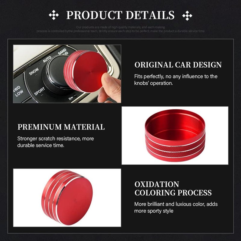 LECART Red Aluminum Alloy Switch Knob Cover for Jeep Grand Cherokee 2014-2021 - Image 3
