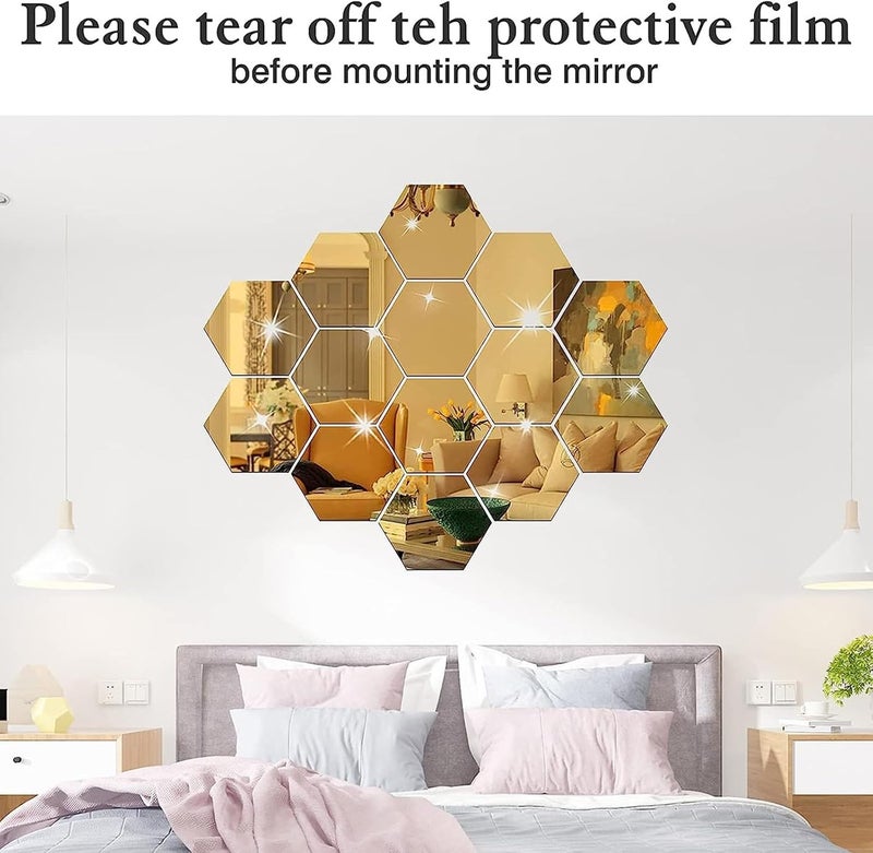 TPGP Runmeihe® 24PCS Hexagon Gold Acrylic Mirror Wall Stickers for Home Decor - Image 4