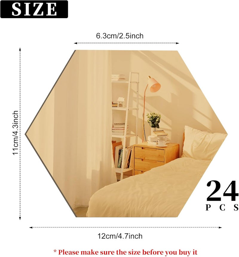 TPGP Runmeihe® 24PCS Hexagon Gold Acrylic Mirror Wall Stickers for Home Decor - Image 2