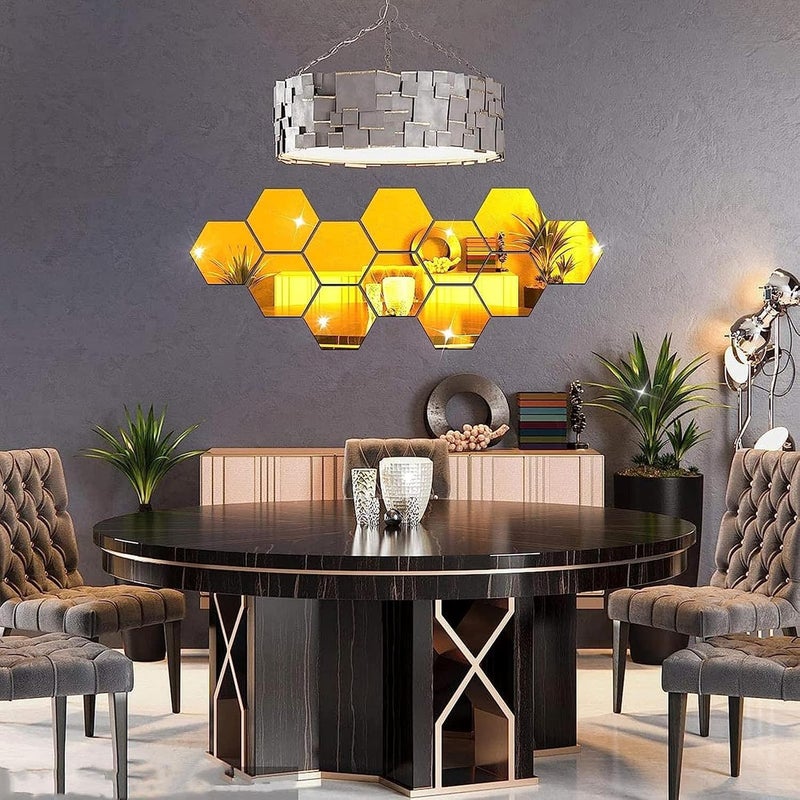 TPGP Runmeihe® 24PCS Hexagon Gold Acrylic Mirror Wall Stickers for Home Decor - Image 5