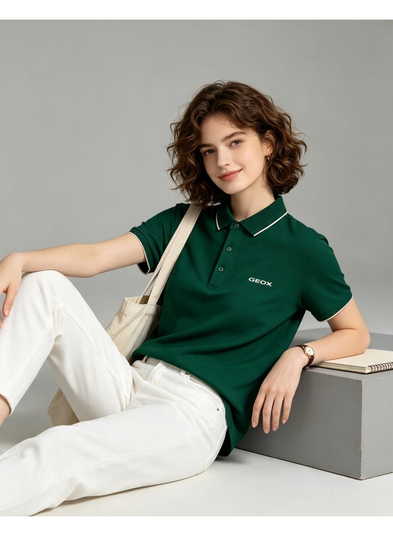 GEOX Men Classic Striped Collar Short Sleeve Polo Shirt Daily Business Casual Wear Dark Forest Green - Image 4