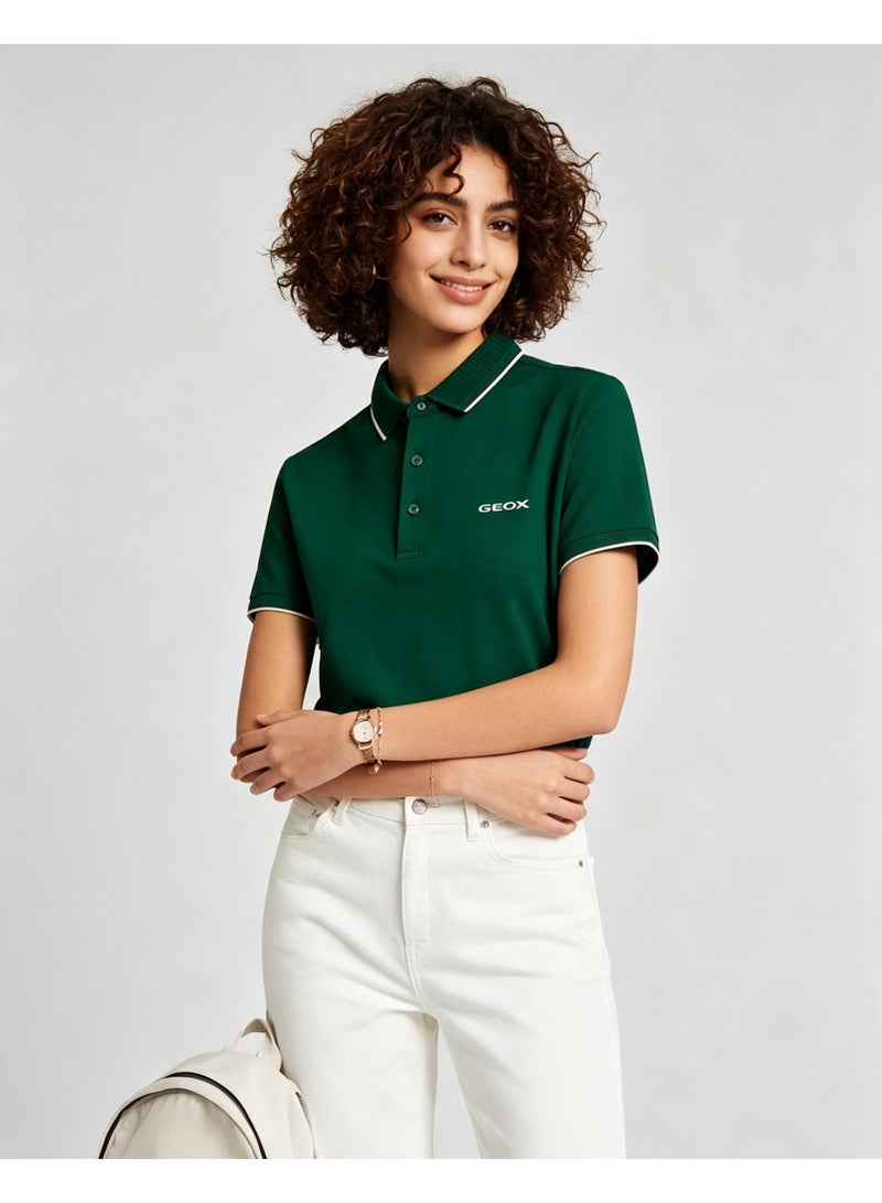 GEOX Men Classic Striped Collar Short Sleeve Polo Shirt Daily Business Casual Wear Dark Forest Green - Image 2