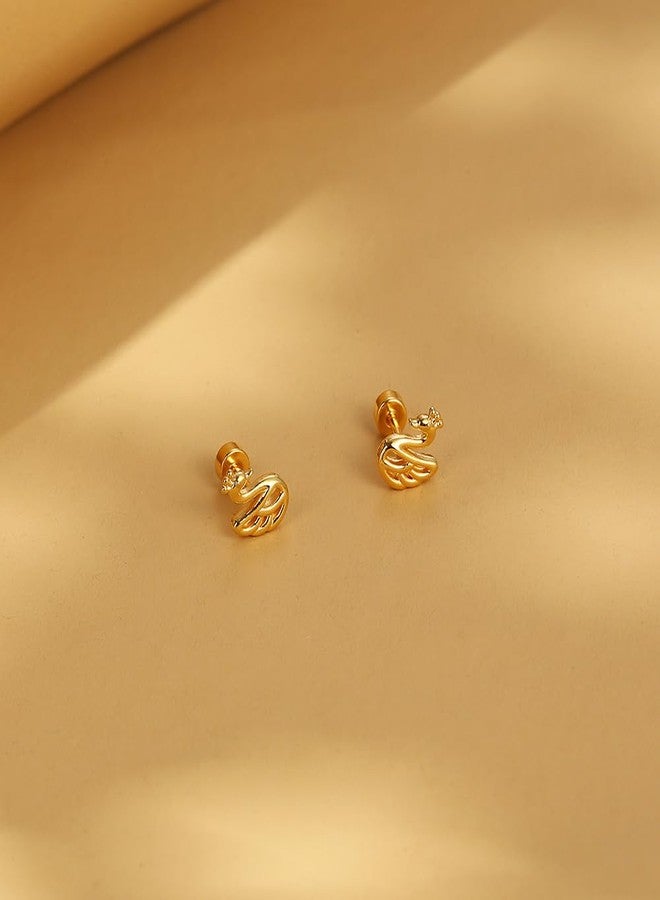 AMOBESTER Small Tiny Gold Plated Swan Earring Screw Flat Back Stud Earring Hypoallergenic Cartilage Tragus Piercing Sleeper Little Studs Jewerly for Women - Image 2