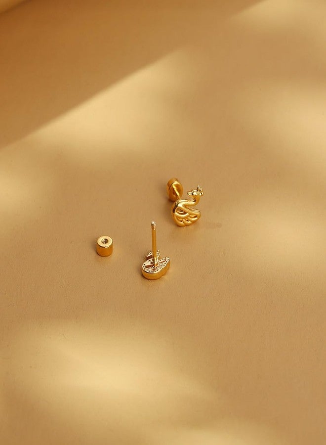 AMOBESTER Small Tiny Gold Plated Swan Earring Screw Flat Back Stud Earring Hypoallergenic Cartilage Tragus Piercing Sleeper Little Studs Jewerly for Women - Image 4