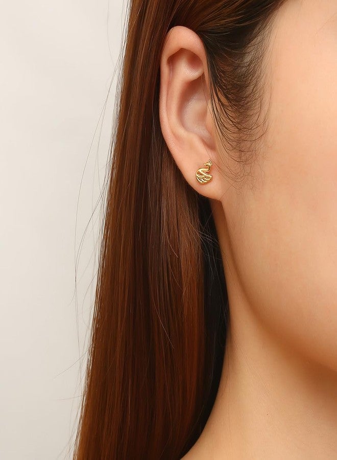 AMOBESTER Small Tiny Gold Plated Swan Earring Screw Flat Back Stud Earring Hypoallergenic Cartilage Tragus Piercing Sleeper Little Studs Jewerly for Women - Image 5