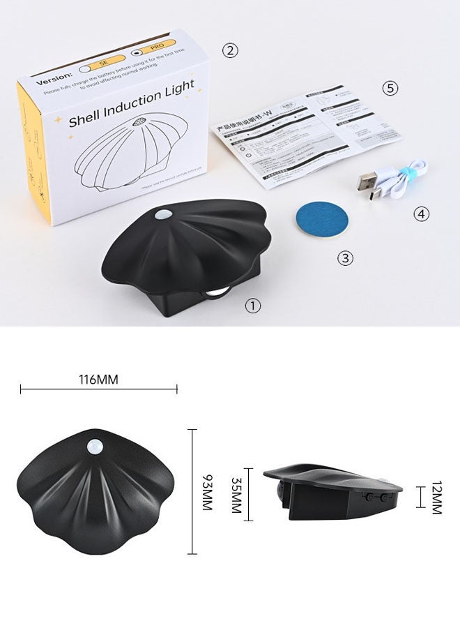 Wall Sconce, Rechargeable Battery Operated Wall Sconce, Dimmable 3 Colors Temperature LED Shell Lamp, Wireless Magnetic Wall Light for Bedroom Staircase Hallway, Black - Image 2