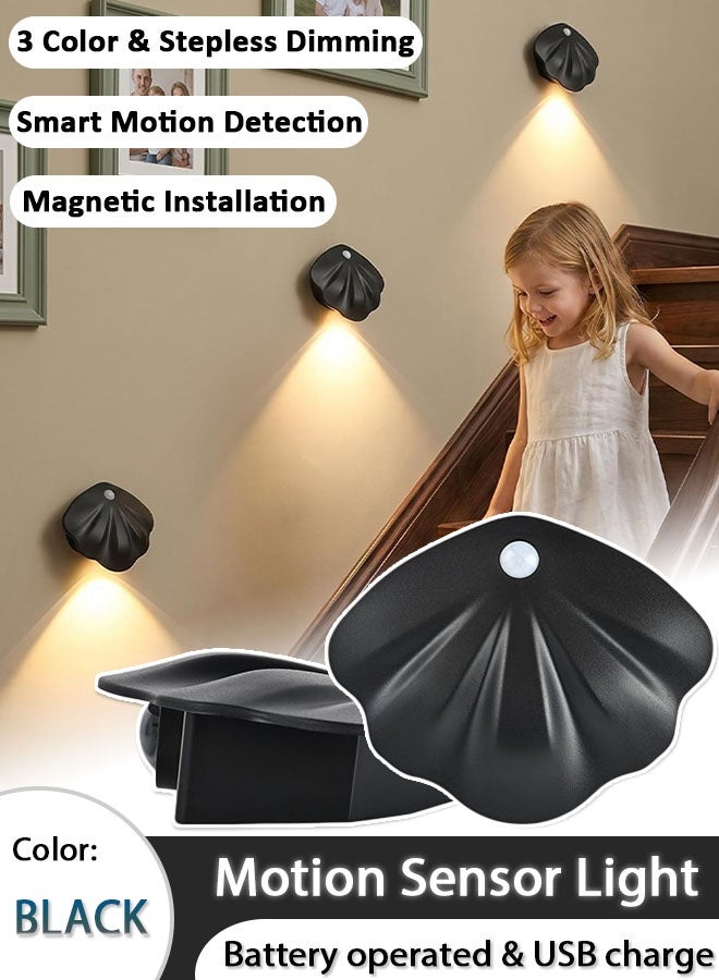 Comysubao Wall Sconce, Rechargeable Battery Operated Wall Sconce, Dimmable 3 Colors Temperature LED Shell Lamp, Wireless Magnetic Wall Light for Bedroom Staircase Hallway, Black - Image 1