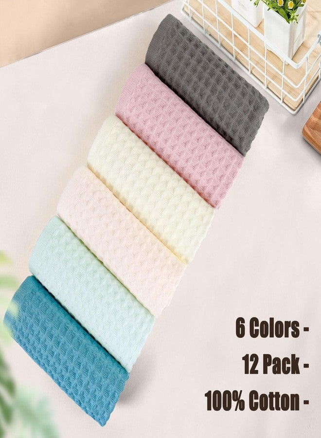 Cleanbear Waffle Wash Cloths Set of 12, Cotton Washcloths for Body and Face, 13” x 13”, 6 Assorted Colors - Image 3