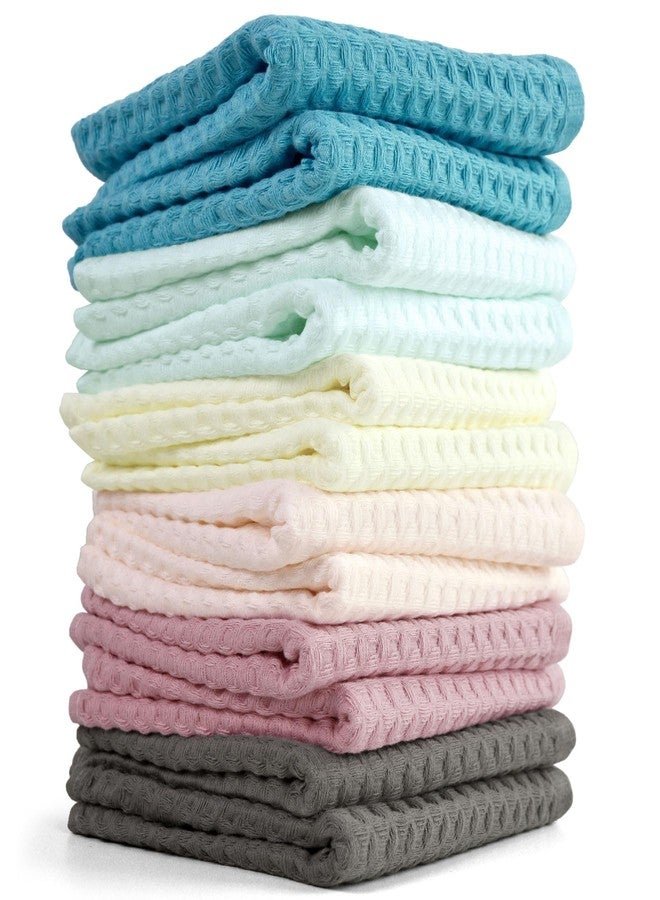 Cleanbear Waffle Wash Cloths Set of 12, Cotton Washcloths for Body and Face, 13” x 13”, 6 Assorted Colors - Image 1