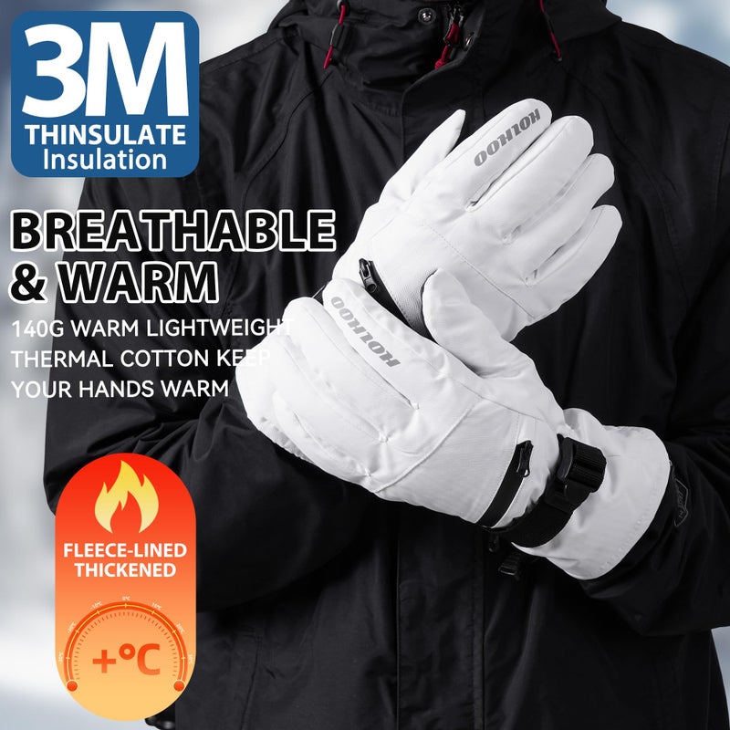 HOIHOO Snow Gloves - 3M Thinsulate Waterproof Winter Snowboarding Gloves for Men & Women, Ski Glove for Cold Weather (White-1, Large) - Image 3