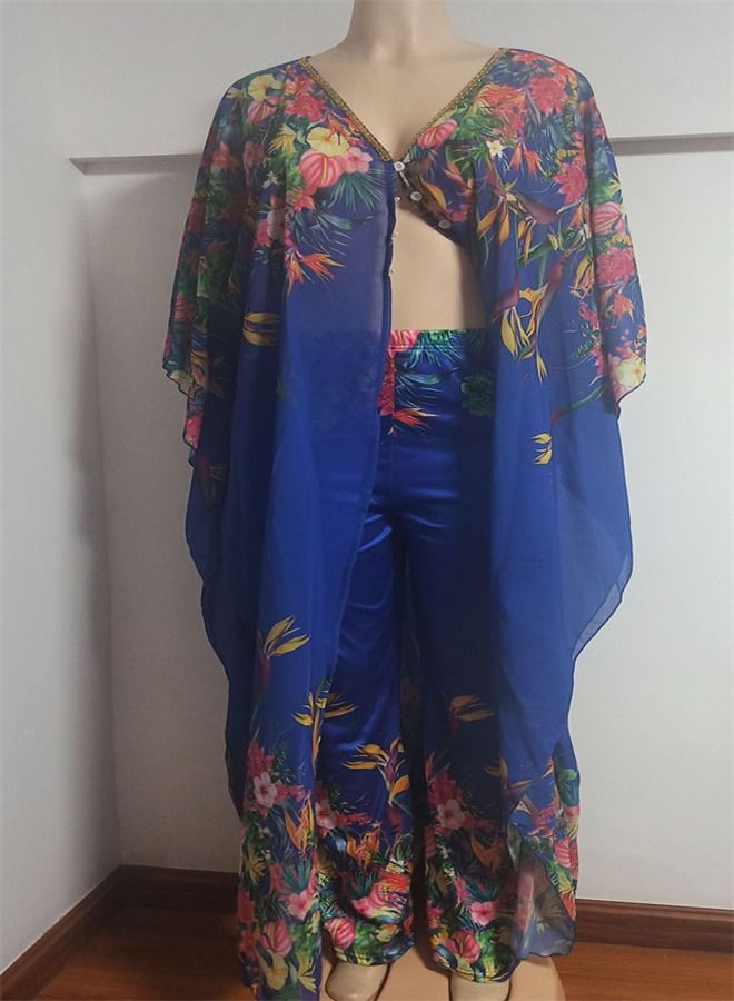 Loquat Fashion Chiffon Printed Trousers Two-Piece Set 