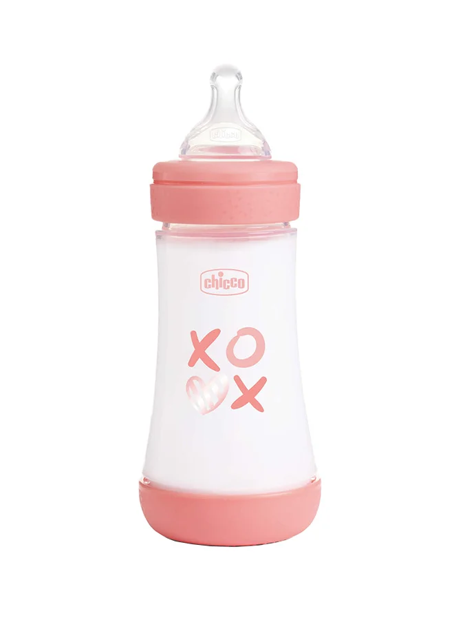 شيكو Perfect 5 Feeding Bottle 240ml Medium Flow 2m+ Silicone, Pink