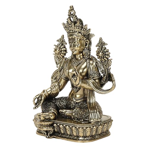 Kartique Brass Tara Devi Statue Brass Tibetan Goddess Religious Green Tara Statue for Health Happiness Wealth Home Decor 4.5 Inch - Image 4