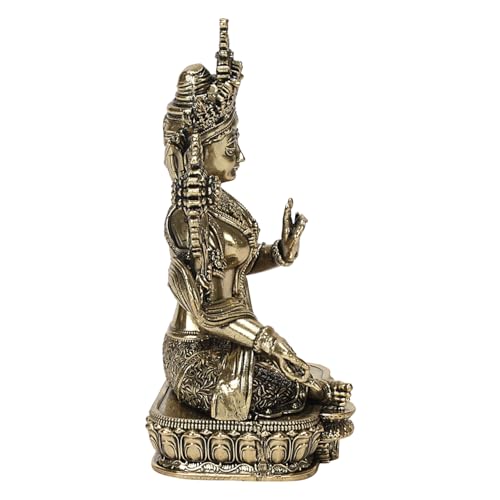 Kartique Brass Tara Devi Statue Brass Tibetan Goddess Religious Green Tara Statue for Health Happiness Wealth Home Decor 4.5 Inch - Image 5