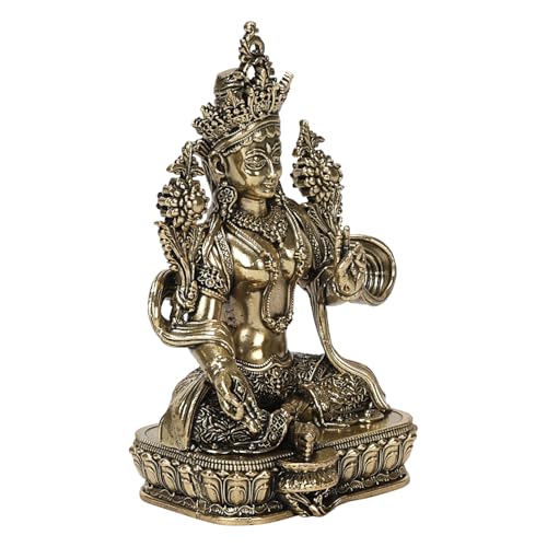 Kartique Brass Tara Devi Statue Brass Tibetan Goddess Religious Green Tara Statue for Health Happiness Wealth Home Decor 4.5 Inch - Image 3