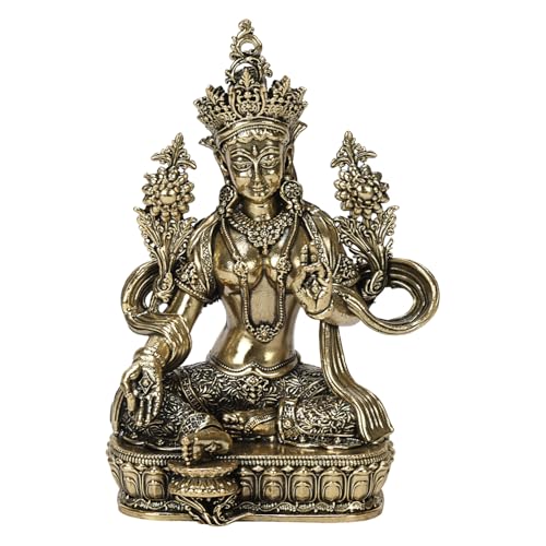 Kartique Brass Tara Devi Statue Brass Tibetan Goddess Religious Green Tara Statue for Health Happiness Wealth Home Decor 4.5 Inch - Image 2