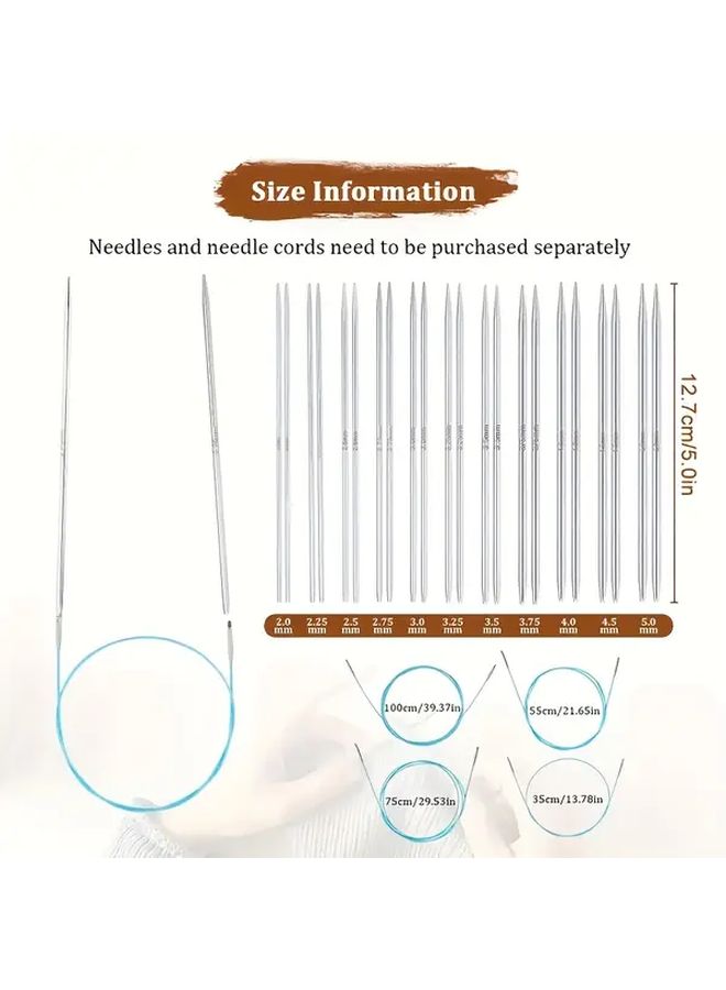 Interchangeable Round Knitting Needles Set with 55cm Cable 4 Sizes Accessories - Image 3
