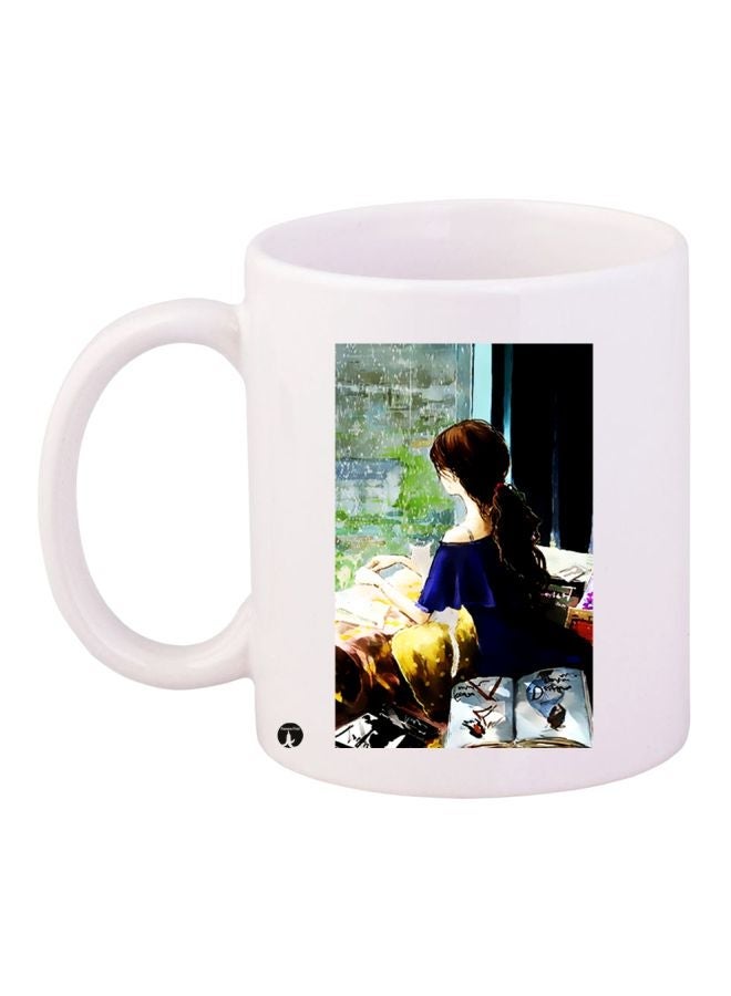 RYN Girl Printed Coffee Mug White/Blue/Brown 11ounce