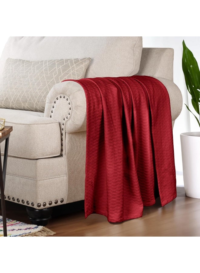 Superior SUPERIOR Diamond Weave AllSeason Cotton Blanket Cover for Home Couch Bed Soft Warm Blankets Boho Aesthetic Comfy Cozy and Cute Covers Decorative Bedding Essentials FullQueen Burgundy  - Image 5
