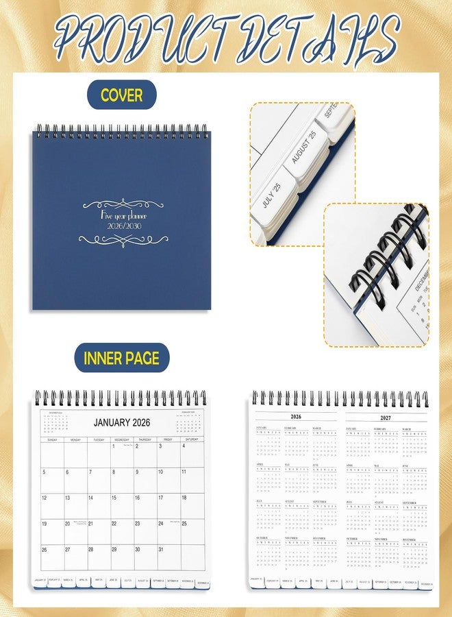 Zhanmai 5 Year Planner Calendar with Tabs 2026 to 2030 11 x 8.5 Inches 5 Year Calendar Monthly Schedule Organizer Spiral Bound, Dark Blue - Image 3