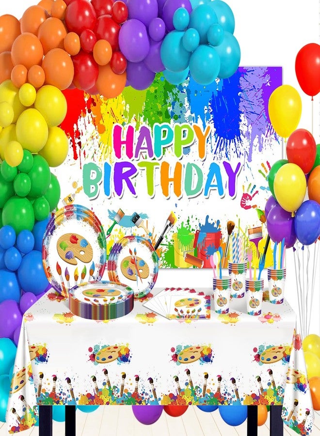 Lecheme Paint Party Decorations 300 Pcs Paint Splatter Plates Napkins Cups Banner Balloons Tablecloth Colorful Graffiti Art Birthday Party Decorations Sip Party Supplies Serve 24 - Image 1