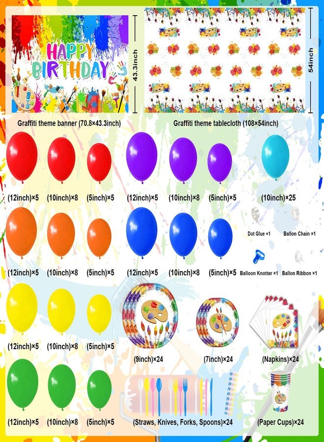 Lecheme Paint Party Decorations 300 Pcs Paint Splatter Plates Napkins Cups Banner Balloons Tablecloth Colorful Graffiti Art Birthday Party Decorations Sip Party Supplies Serve 24 - Image 2