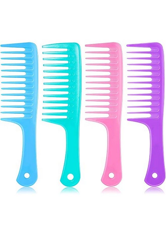 TecUnite 4 قطع مشط فك تشابك كبير الأسنان مضاد للكهرباء الساكنة بطول 9 1/2 بوصة مشط واسع الأسنان لصالون الشعر وشامبو الشعر الطويل والمجعد (أزرق فاتح، بنفسجي، وردي وسماوي) - Image 1